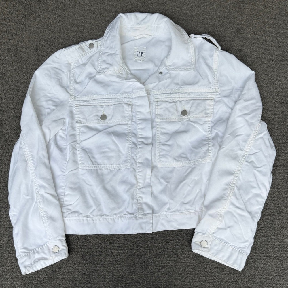 Gap Womens White Utility Jacket Cropped Military Lyocell Blend Size L Large